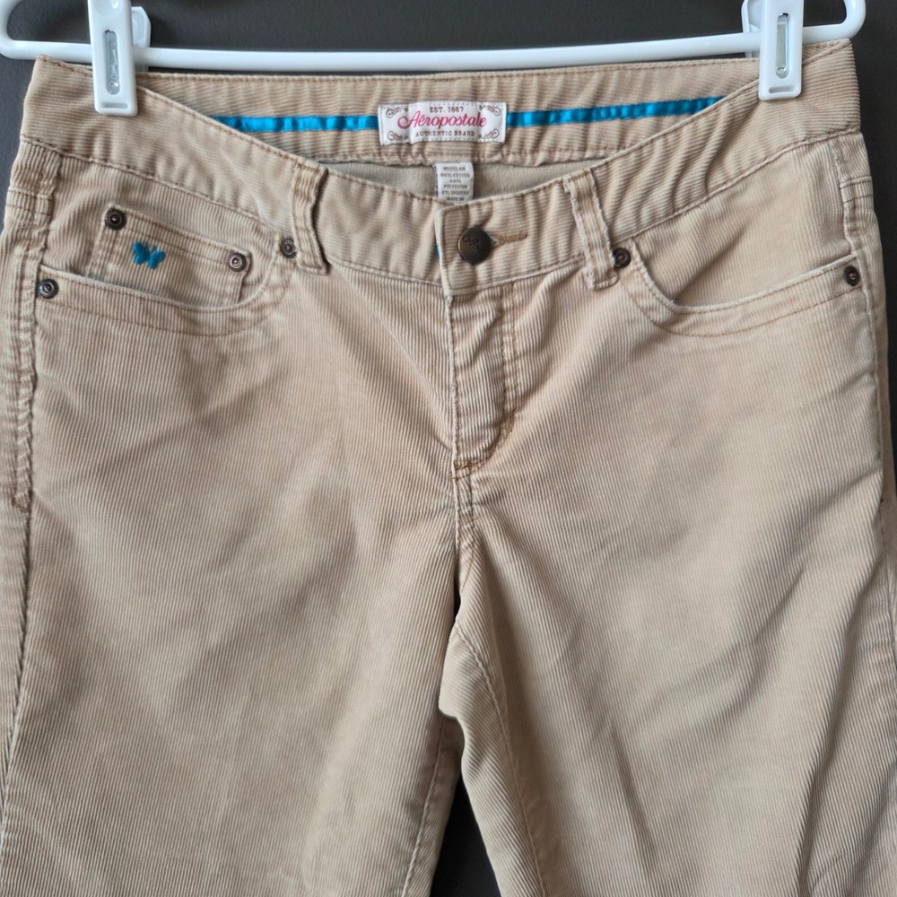 Vintage Y2k Aeropostale Womens Low Rise Khaki‎ Corduroy Flare Pants Sz 5/6 2000s - Picture 2 of 10